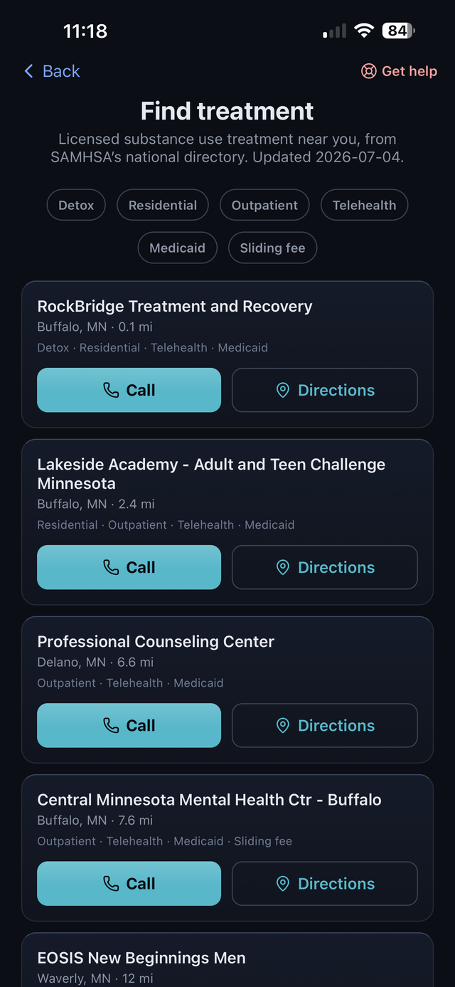 Find treatment screen